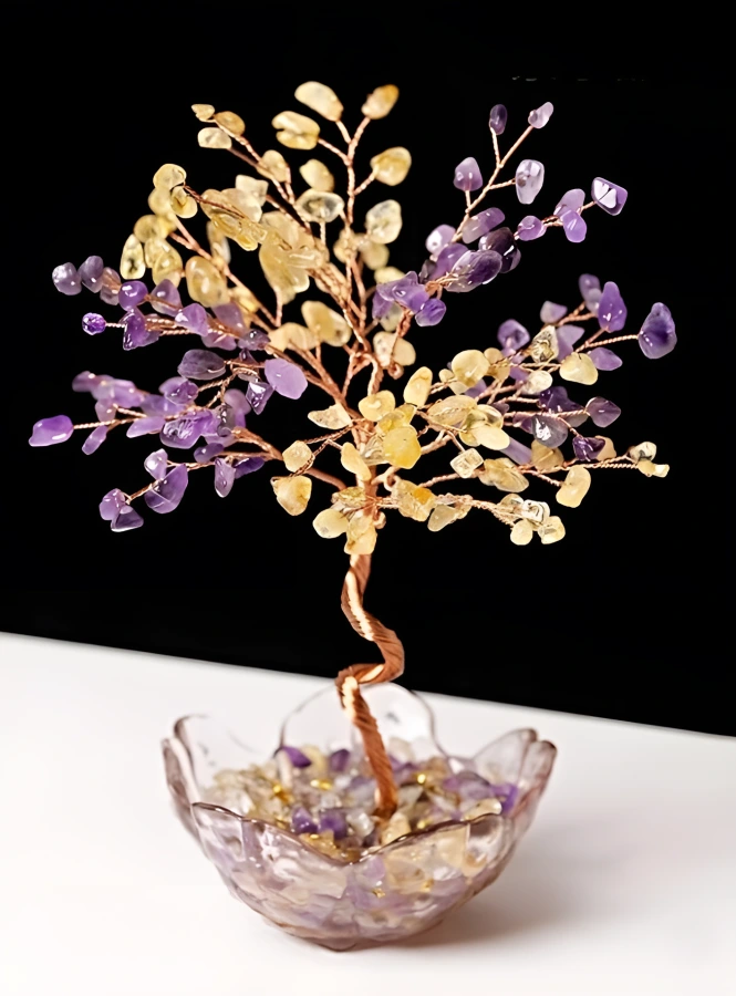 Stromček Šťastia s Ametystom a Citrínom 15 cm