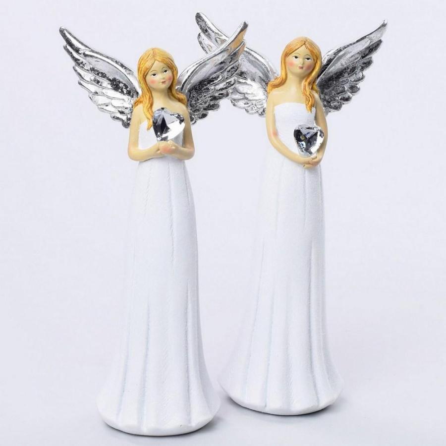 Anjel Biely so striebornými krídlami a srdiečkom, 20 cm
