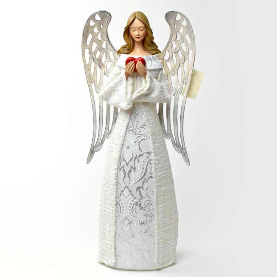 Anjel Biely s LED svetlom a červeným srdiečkom, 55cm