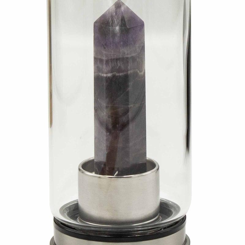 Sklenená fľaša Crystal Infused na vodu s Obeliskom - Ametyst, 500ml