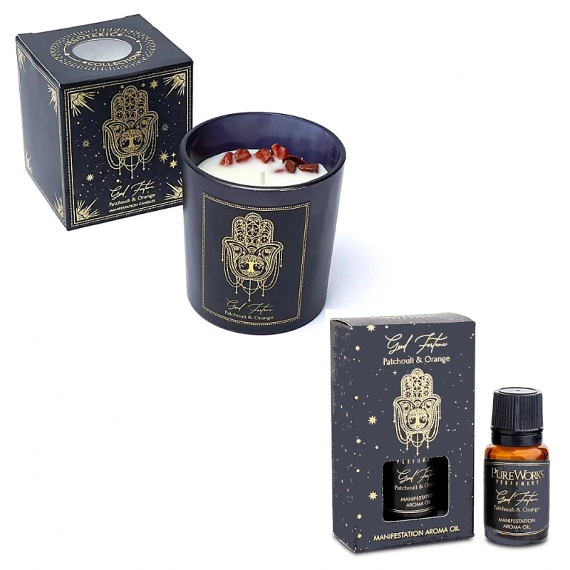 Sada Good Fortune Vonná Sviečka s Jasperom a Eseniálny Olej Pačuli a Pomaranč