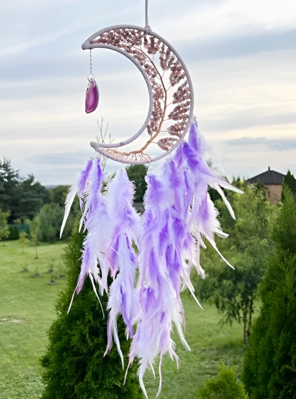 Lapač Snov Mesiac s Melónovým Krištáľom a Achátom 60 cm