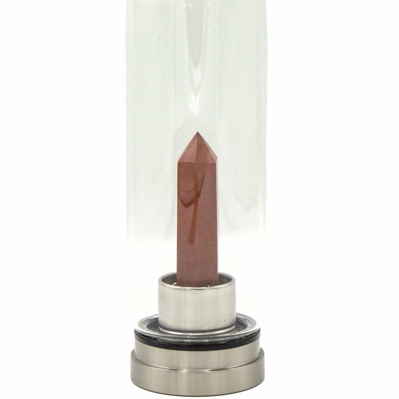 Sklenená fľaša Crystal Infused na vodu s Obeliskom - Červený Jaspis, 500ml