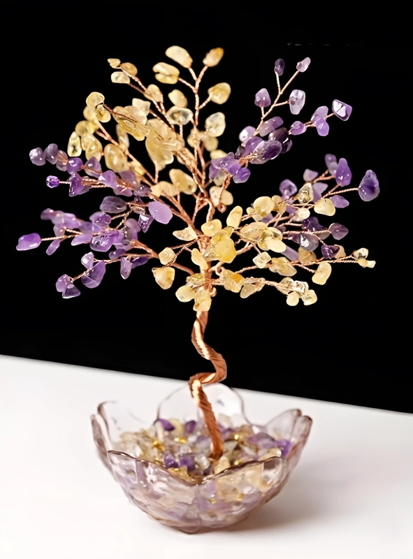 Stromček Šťastia s Ametystom a Citrínom 15 cm