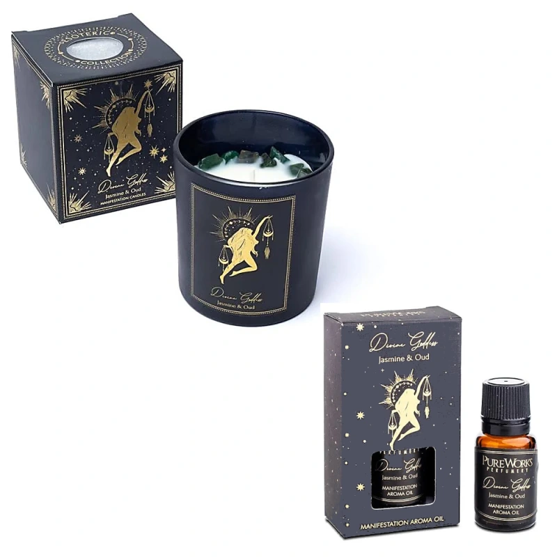 Sada Divine Goddess Vonná Sviečka s Nefritom a Esenciálny Olej Jazmín a Oud