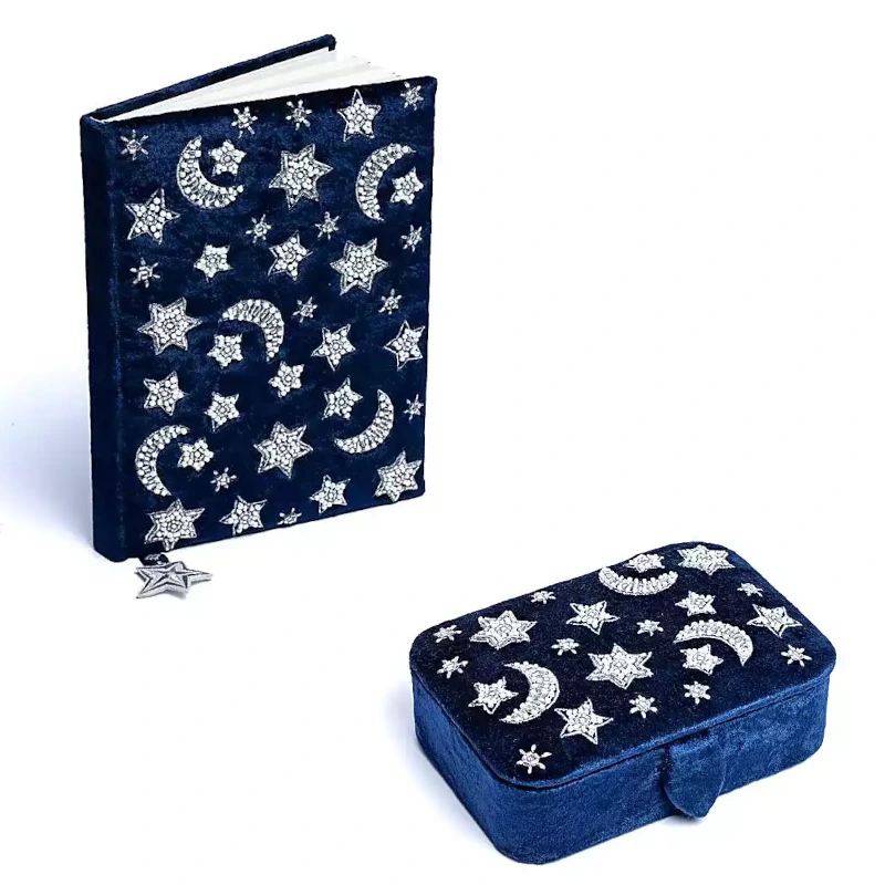Zápisník Zamatový Nočná Obloha so Šperkovnicou Nočná Obloha - Darčeková Sada