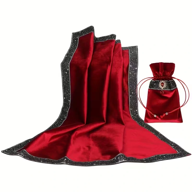 Obrus na Veštenie a Vrecko na Tarotové Karty Vintage Red - Darčeková sada
