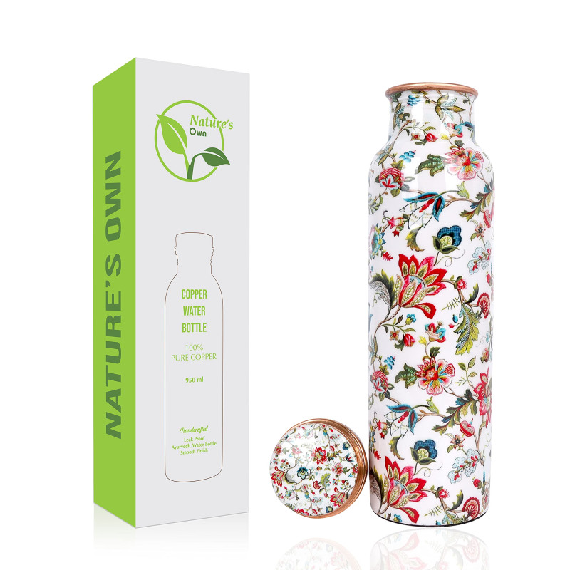 Medená fľaša na vodu Ajurvéda Kvety 950 ml