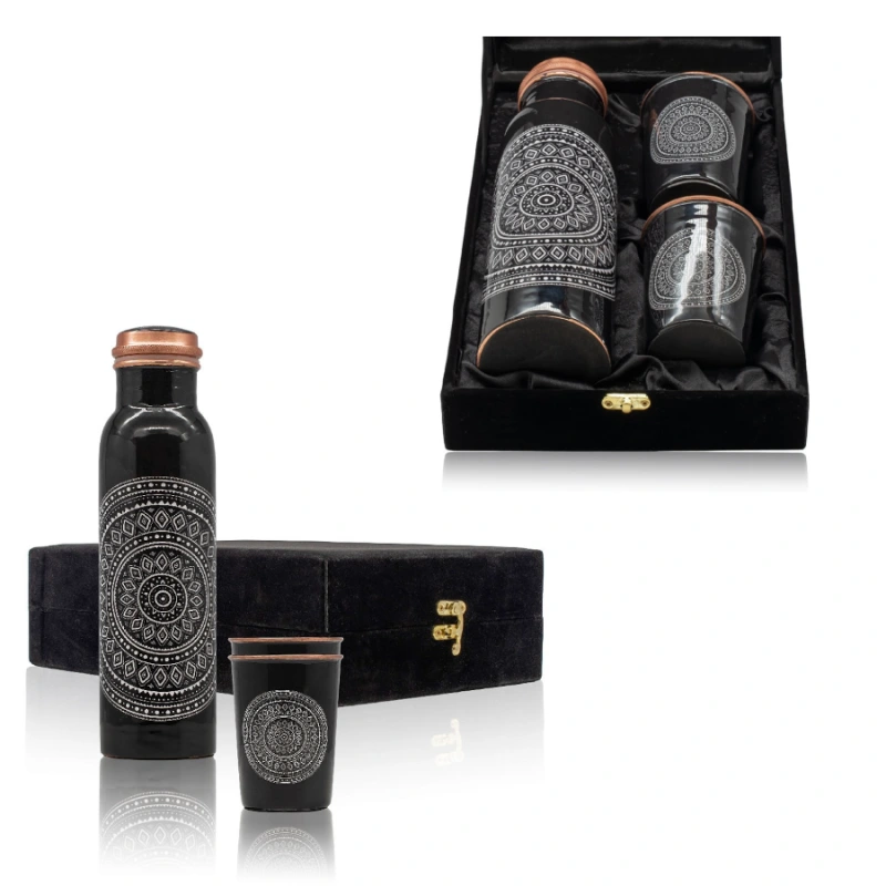 Sada Darčeková Ajurvéda Medená Fľaša 900 ml a Medené Poháre Tepané 300 ml - Mandala