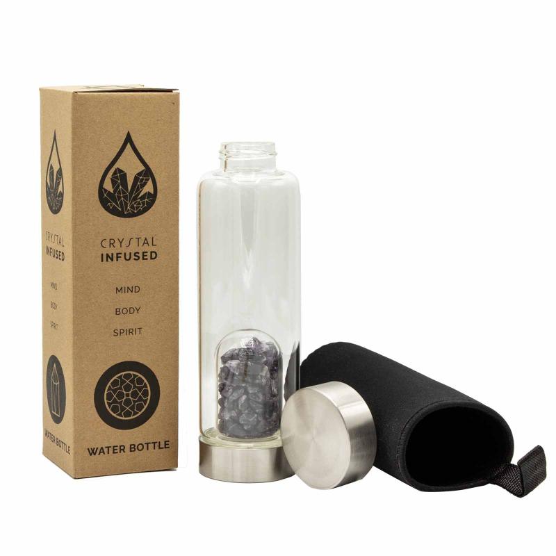 Sklenená fľaša Crystal Infused na vodu s Kúskami Ametystu, 500ml