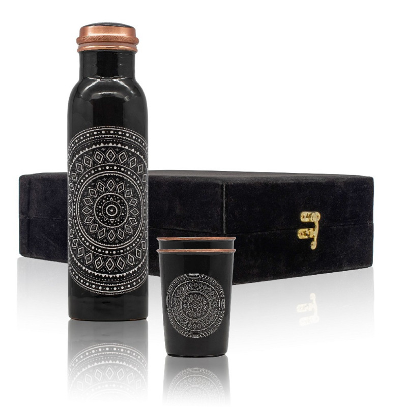 Sada Darčeková Ajurvéda Medená Fľaša 900 ml a Medené Poháre Tepané 300 ml - Mandala