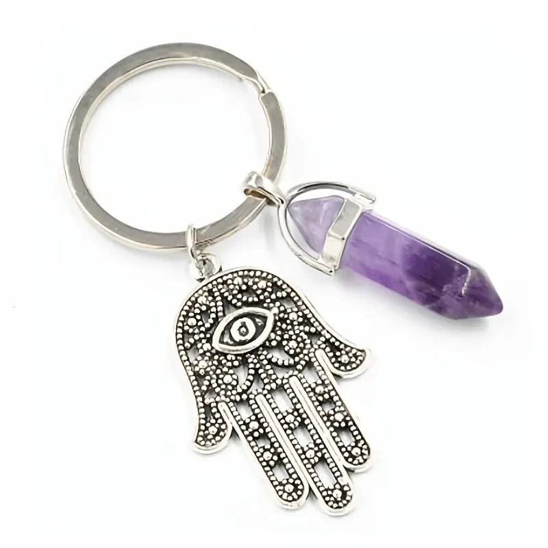 Kľúčenka Hamsa s Hexagonom Ametyst