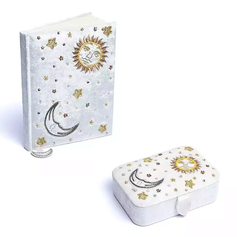 Zápisník Zamatový Slnko a Mesiac so Šperkovnicou Slnko a Mesiac - Darčeková Sada