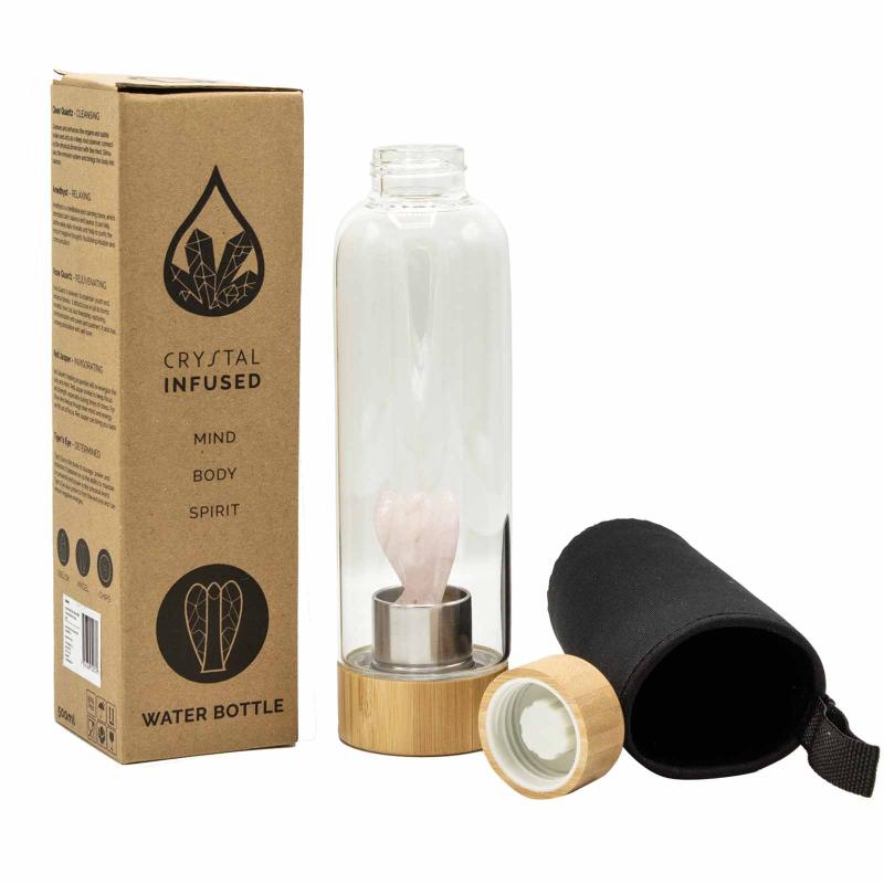 Sklenená fľaša Crystal Infused na vodu s Anjelom - Ruženín, 500ml