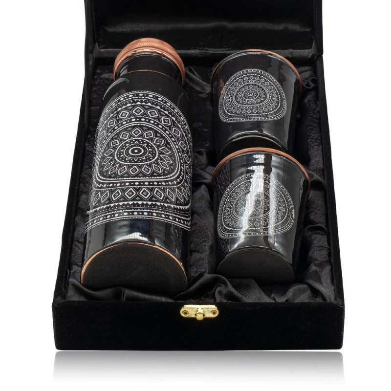 Sada Darčeková Ajurvéda Medená Fľaša 900 ml a Medené Poháre Tepané 300 ml - Mandala 1