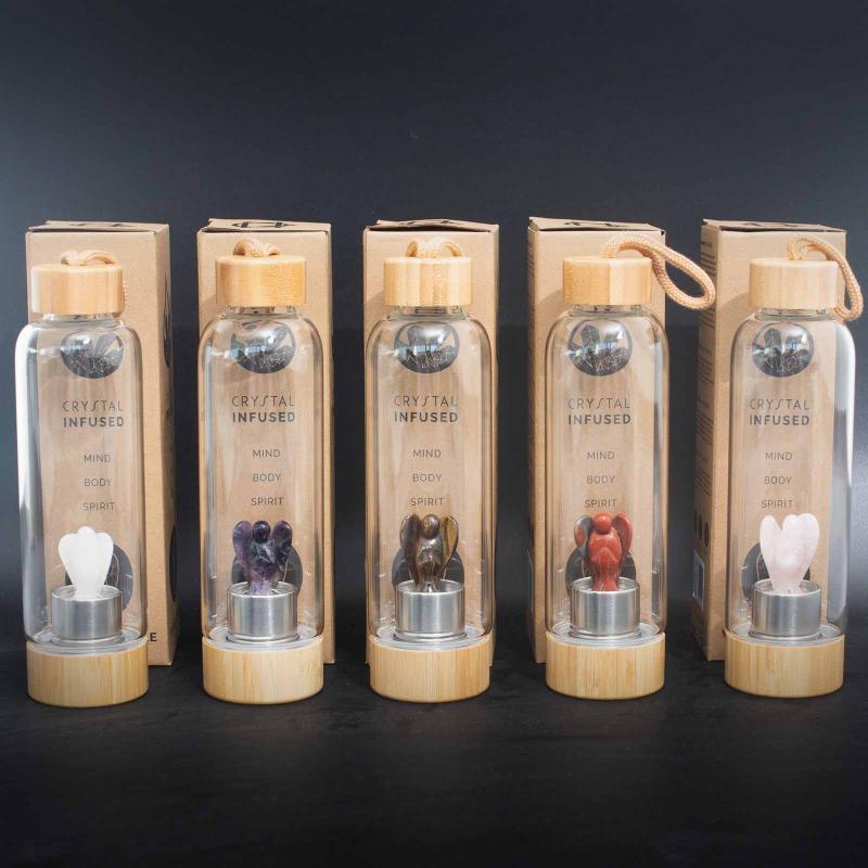 Sklenená fľaša Crystal Infused na vodu s Anjelom - Červený Jaspis, 500ml