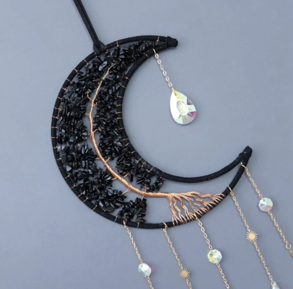 Lapač Snov Mesiac s Obsidiánom a Achátom 60 cm 1